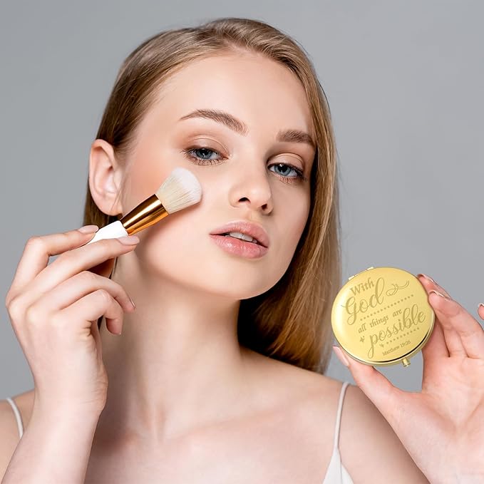 Thyle 12 Pcs Christian Compact Mirror Gifts for Women Bible Verse Bulk Hand Makeup Compact Purse Mirror Inspirational Religious Baptism Gift for Teacher Mother's Day Women Nurse(Gold)