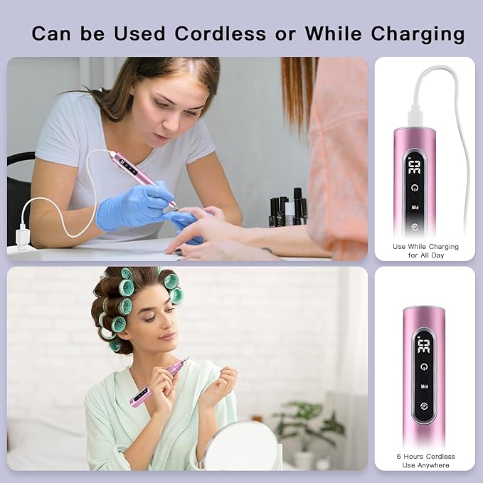 Cordless Electric Nail Drill Professional, 30000RPM Portable Nail File Machine Kit Manicure Pedicure Tools Polishing Set for Acrylic Gel Dip Powder Nails with Nail Drill Bits Sanding Bands