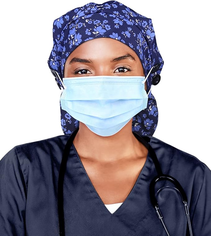 Satin Lined Work Cap with Button for Long Hair Women