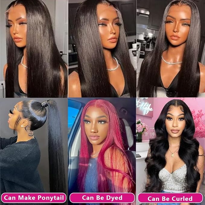 5x5 HD Straight Lace Closure Wigs Human Hair Wear and Go Glueless Wigs Human Hair Pre Plucked Pre Cut with Baby Hair 180 Density Straight Transparent Lace Front Wigs For Women 28 Inch