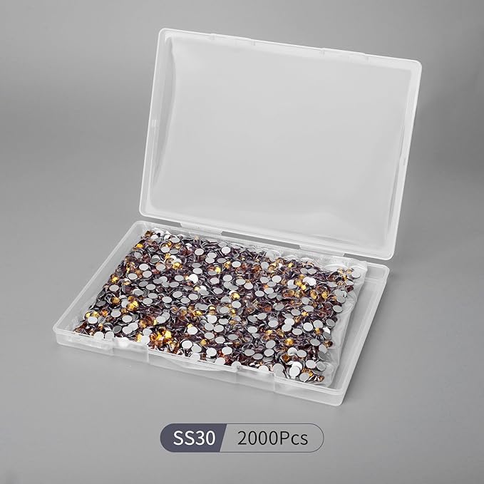 2000PCS Gold Yellow Rhinestones Bulk, Flat Back Crystal Glass Stone Round Gems,SS30, 6.4-6.6mm