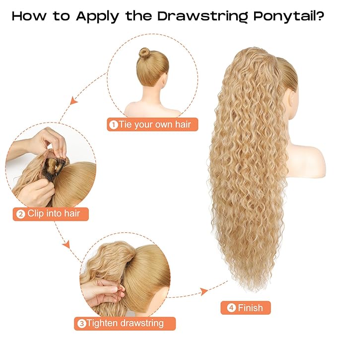 SEIKEA Ponytail Extension, 30" Long Lightweight Full Natural Curly Drawstring Ponytail Fake Pony Tail Multi Layered Soft Clip in Hair Extensions Ponytail Synthetic Hairpiece
