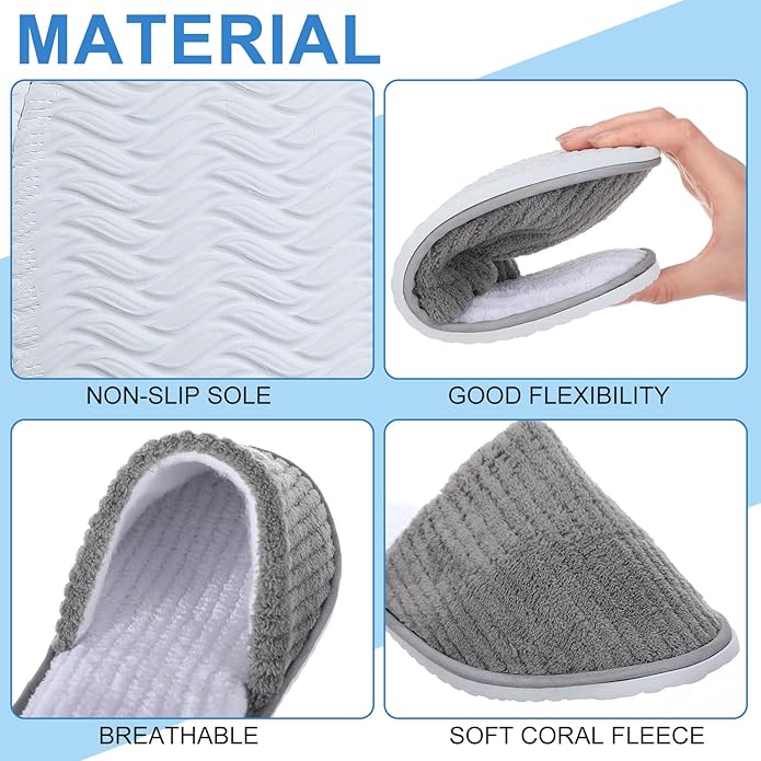 Panitay 20 Pairs Reusable Spa Slippers for Guests Washable House Slippers with Triple Layer Coral Fleece for Home Indoor Hotel Travel, Closed Toe