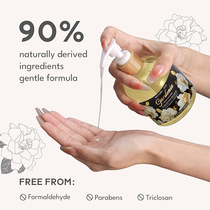 Hand Soap Refills, Gardenia Liquid Hand Soap, Large 750 ML / 26 FL OZ Bottles (Pack of 3), Gentle & Moisturizing Formula, Natural & Cruelty-Free for Kitchen & Bathroom Soap Dispensers