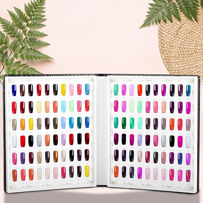 120 Nail Color Chart Display Book, Plastic Nail Swatches Nail Gel Color Card with 240PCS Natural Colours Replacement Nails Nail Art for Nail Salons, DIY Nail Art at Home (Black)