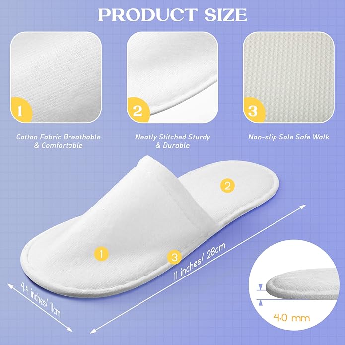 Jecery 40 Pairs Disposable House Slippers for Guests Bulk Slipper Pack for Hotel Spa Travel Shoeless Home White Closed Toe