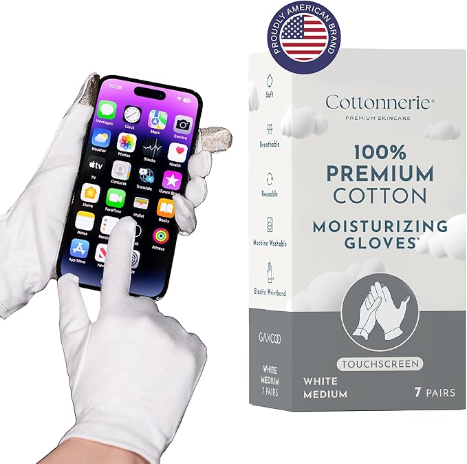 Cotton Gloves for Dry Hands Sleeping, Moisturizing Gloves Overnight, Hand Moisturizer Gloves, Moisture Gloves for Dry Hands Overnight, Eczema Gloves, Medium 7 Pair, Touchscreen