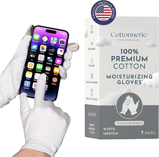 Cotton Gloves for Dry Hands Sleeping, Moisturizing Gloves Overnight, Hand Moisturizer Gloves, Moisture Gloves for Dry Hands Overnight, Eczema Gloves, Medium 7 Pair, Touchscreen