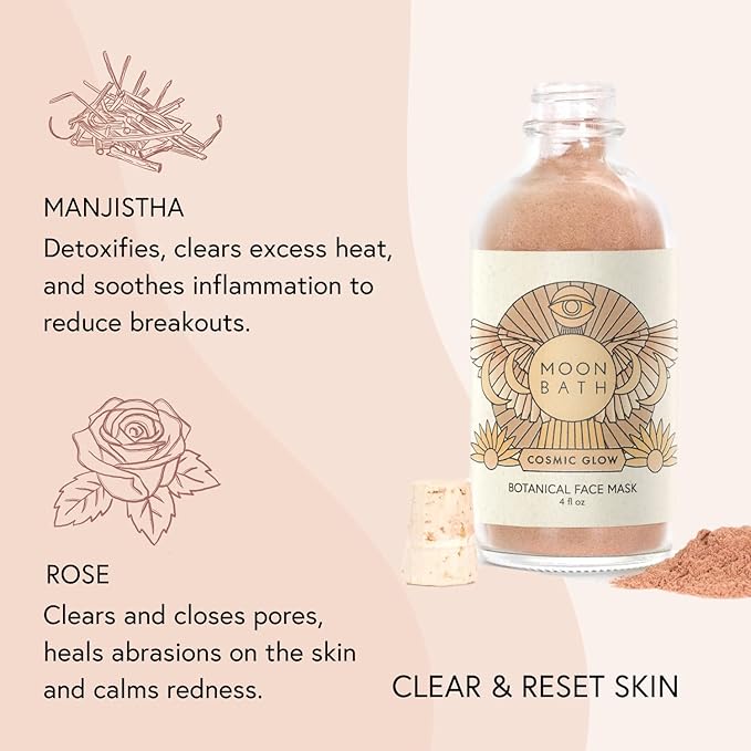 Moon Bath Cosmic Glow Botanical Face Mask | Ayurvedic Facial w/Fine Herbs & Clay. Brighten & Calm the Skin. Reduce Inflammation & Polish Face for Enhanced Radiance. Organic Beauty, 4 fl oz