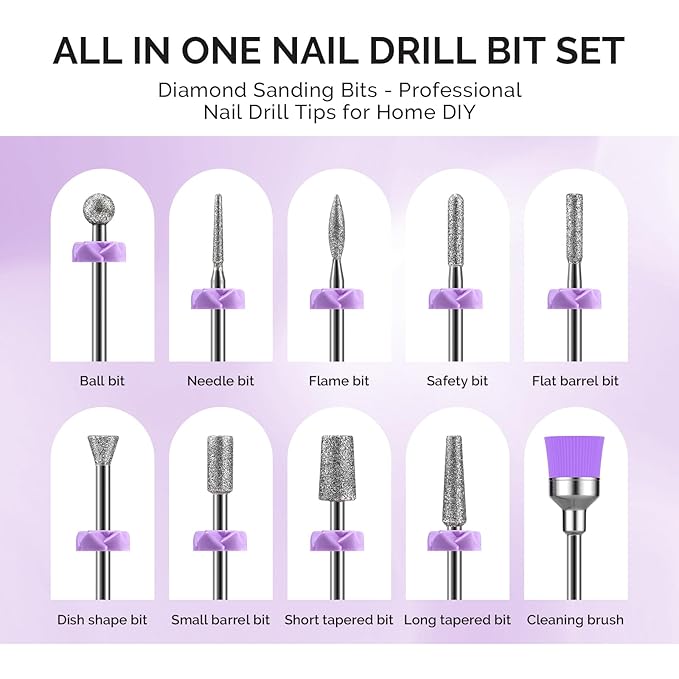MelodySusie Rechargeable Cordless Electric Nail Drill with 10Pcs Diamond Sanding Bit Set with 40pcs Small Sanding Bands