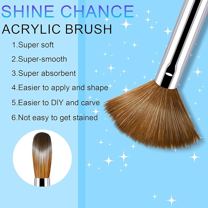 6 Pcs Acrylic Nail Brushes Set, Kolinsky Hair Nail Art Brushes, Art Design & Polish Mistake Cleaning Manicure Tools for Women (Sizes 4, 6, 8, 10, 12, 14)