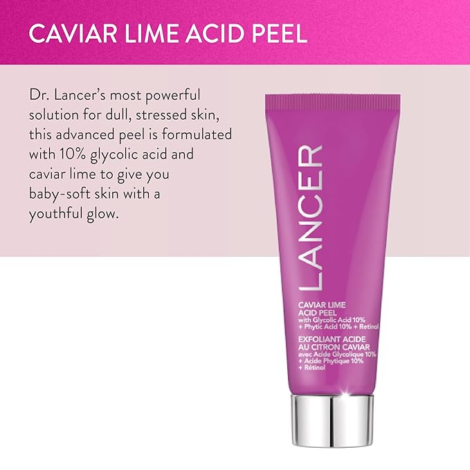 Lancer Skincare Caviar Lime Acid Peel On the Go, Retinol Facial Chemical Peel with Brightening Glycolic Acid, Travel Size, 0.5 Fluid Ounces