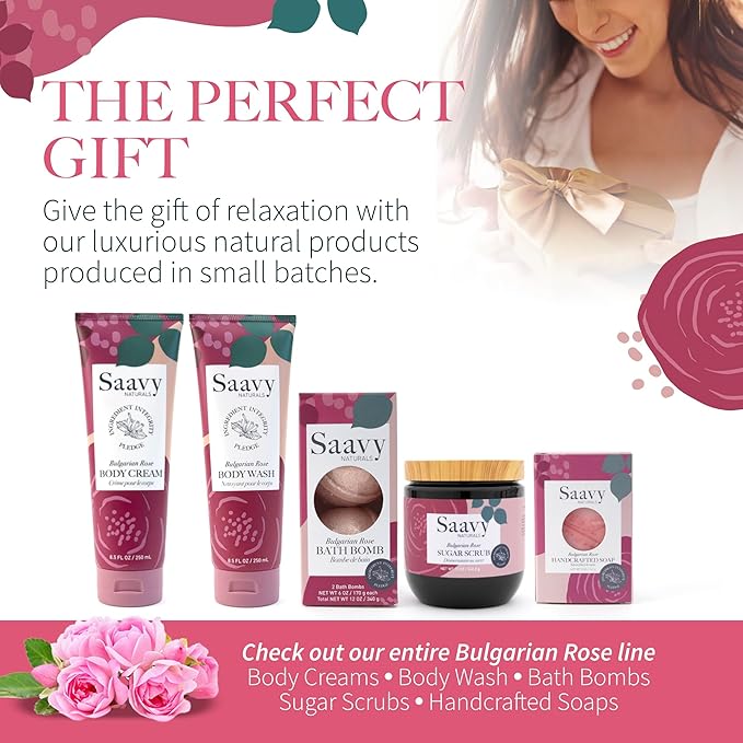 Saavy Naturals Bulgarian Rose Sugar Scrub Pack, Relaxing Rose Scented Body Sugar Scrub Exfoliator, Vegan Organic Body Scrub with Vitamin E, and More, Luxe Rose Scrub Gift Set-2 PACK