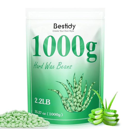 Bestidy Hard Wax Beads for Hair Removal - 1000g Waxing Beans for All Body and Bikini Areas (Green)