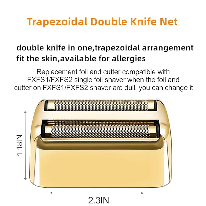 2 Pack Shaver Replacement Foil and Cutters Compatible with BaBylissPRO Double FXFS2 Metal Shaver foil Replacement,Golden
