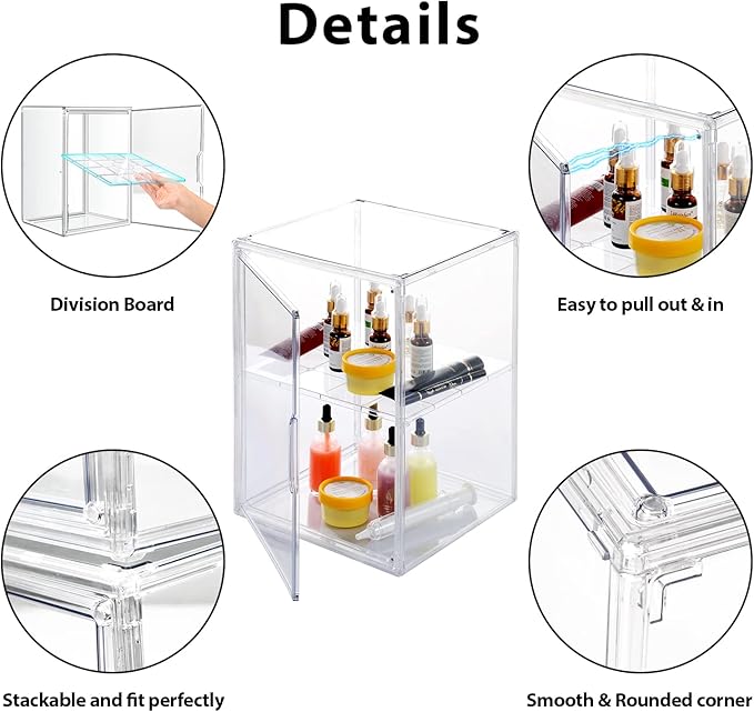 2Pack Makeup Organizer Storage, Large Capactiy Acrylic Bathroom Organizer, Clear Cosmetics Organizer Bins with Division Board for Vanity, Skincare, Countertop Storage and Display Case
