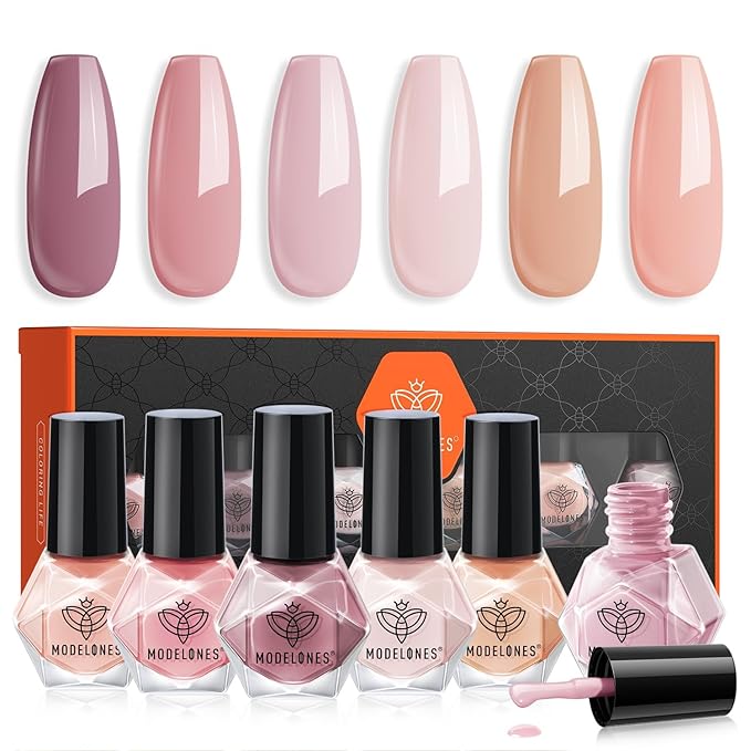 Modelones Nail Polish 6 Colors Neutral Nude Nail Polish Set Nude Pink Quick Dry Winter Mini Nail Polish Finger Nail Polish Bulk Manicure Diy Nail Art Home Salon Gift For Women Girl