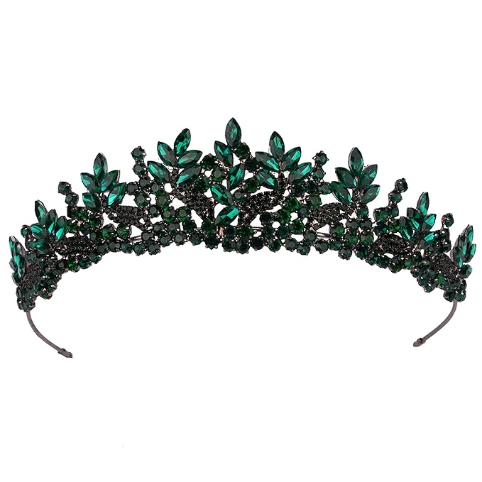 LIMELIA Women's Tiara for Henna Wedding Party|Glitter Hair Accessories for Bridal Birthday Pageant Prom Halloween Costume Christmas Party, Princess Crown|Crystal Stone-Green