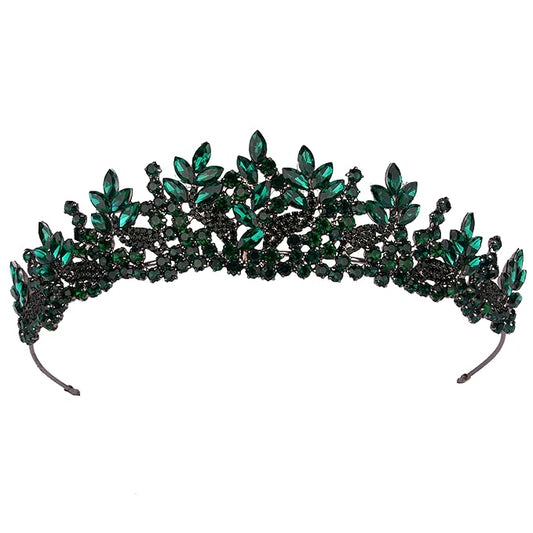 LIMELIA Women's Tiara for Henna Wedding Party|Glitter Hair Accessories for Bridal Birthday Pageant Prom Halloween Costume Christmas Party, Princess Crown|Crystal Stone-Green