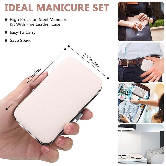 Geosar 12 Sets Manicure Set Nail Clippers Pedicure Kit 8 in 1 Stainless Steel Professional Grooming Kits Nail Care Tools with Travel Case for Men Women(Rose Gold)