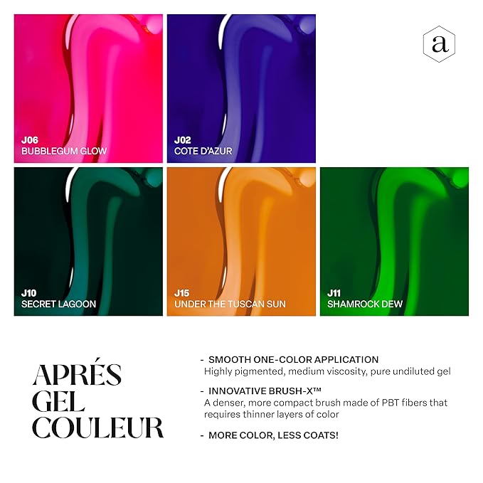 Apres Gel Couleur Combo Set, 5 Color Gel Nail Polish, Bright Nude Pastel Colors with Brush-X Nail Art Brush, 2024 Edition (Set 7)