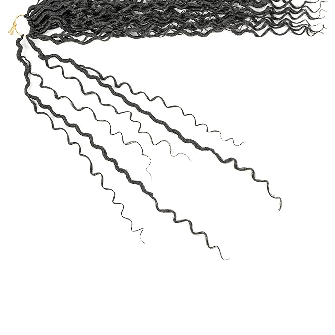 Aipin Long New Goddess Locs Crochet Hair 22 Inch Boho River Locs Hippie Locs Wavy Crochet With Curly Hair In Middle And Ends Braids Hair Extensions (8 Packs,22 inch, 1B)