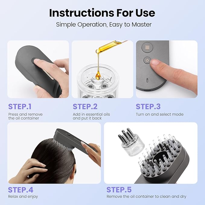 UNIWA Hair Oil Applicator, Scalp Massager Hair Growth, 3 in 1 Scalp Massage Tool, Head Scalp Massager for Relax, Cordless Electric Brush for Hair Care, Oil Dispenser Comb, Mothers Day Gifts, Grey