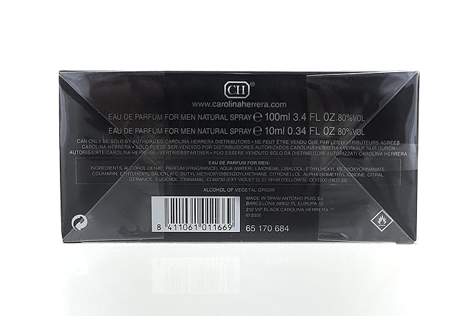Carolina Herrera 212 Vip Black 2 Piece Travel Set for Men (3.4 Oz Eau De Parfume Spray + 0.34 Oz Eau De Parfume Spray)