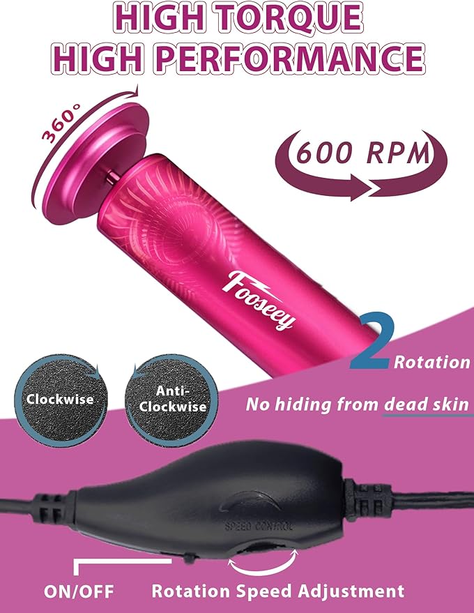 Electric Foot File Tool - Callus Remover for Feet (FSA or HSA Eligible), Professional Pedicure Machine with 60pcs Sandpaper Discs, Adjustable Speed Foot Files for Deadskin, Dry and Cracked Feet