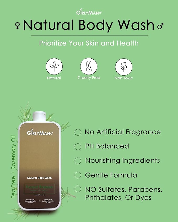 Natural Body Wash - Made with Olive Oil & Aloe Extract, No Artificial Fragrance, PH Balanced, Gentle Formula, Nourishing Ingredients, Family Owned (Rosemary Tea Tree)
