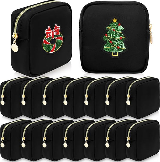 16 Pcs Mini Makeup Bags Bulk Nylon Cosmetic Bags Pouch for Purse Travel Bag Pouch Toiletry Organizer Pouches Bag for Women, Small Zipper Pouch Preppy Coin Purse for Custom Valentines Gifts