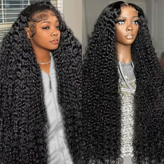 32 Inch 13x6 Deep Wave Lace Front Wigs Human Hair Pre Plucked Deep Curly Wig Human Hair 180% Density Deep Wave HD Frontal Glueless Wigs Human Hair with Baby Hair for Women