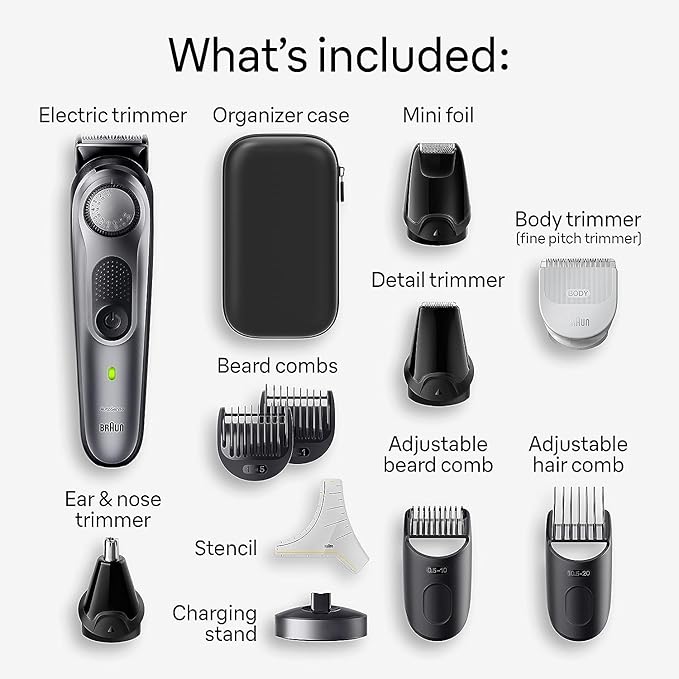 Braun All-in-One Men's Shaving Kit Series 7 7420, 11-in-1 Beard, Face, Nose, Ear Trimmer, Hair Clippers, Body Groomer and Manscaping