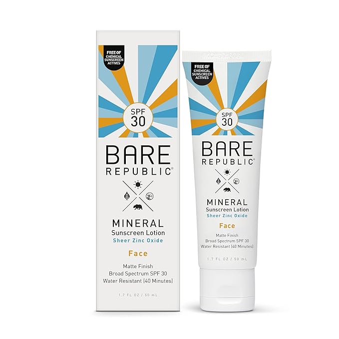 Bare Republic Mineral Matte Sunscreen SPF 30 Sunblock Face Lotion, Sheer and Light Finish, 1.7 Fl Oz