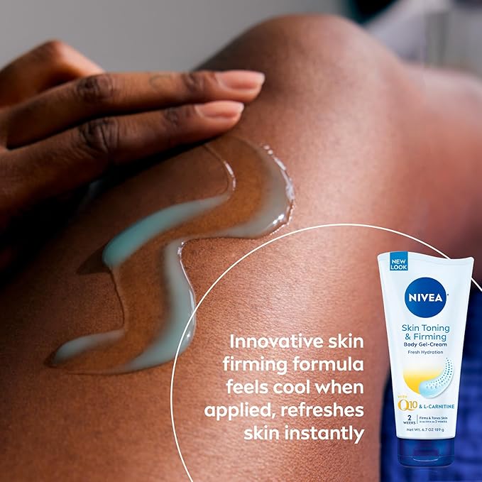 NIVEA Skin Firming Nourishing Hydration Body Lotion with Q10 & Vitamin C (16.9 Fl Oz) + Skin Toning and Firming Body Gel Cream with Q10 & L-Carnitine (6.7 Oz)