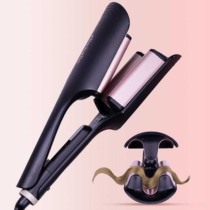 ELLA BELLA® Ultimate Waver Curling Iron • Crimper Hair Tool • Adjustable Heat Settings • Dual Voltage Hair Curler • Anti-Scald Tech • Ionic Ceramic Coating for Long-Lasting, Frizz-Free Beach Waves