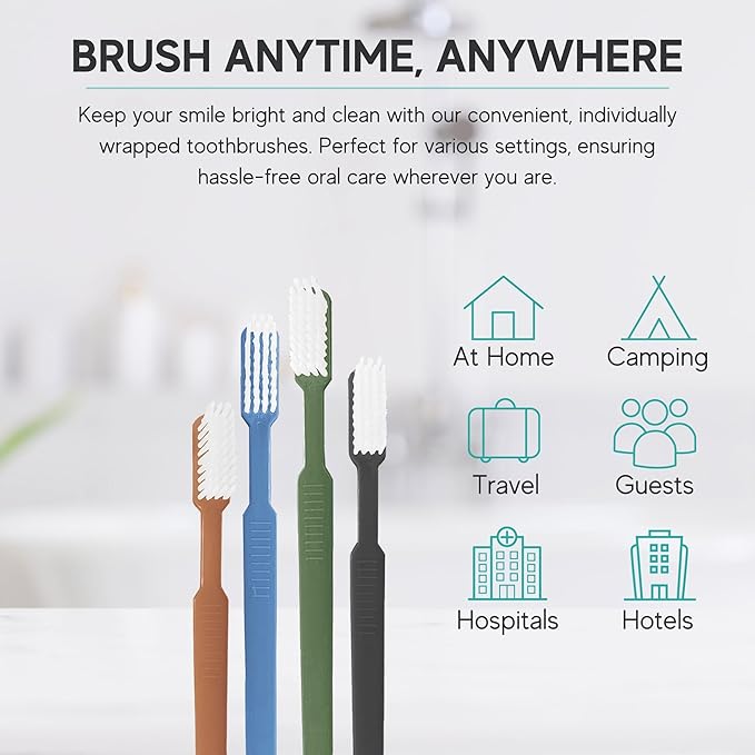 80 Prepasted Disposable Toothbrushes Individually Wrapped - Single Use Pre Pasted Disposable Toothbrushes with Toothpaste Built In - Waterless Toothbrush for Travel, Airbnb Guests, Hotel, & Camping