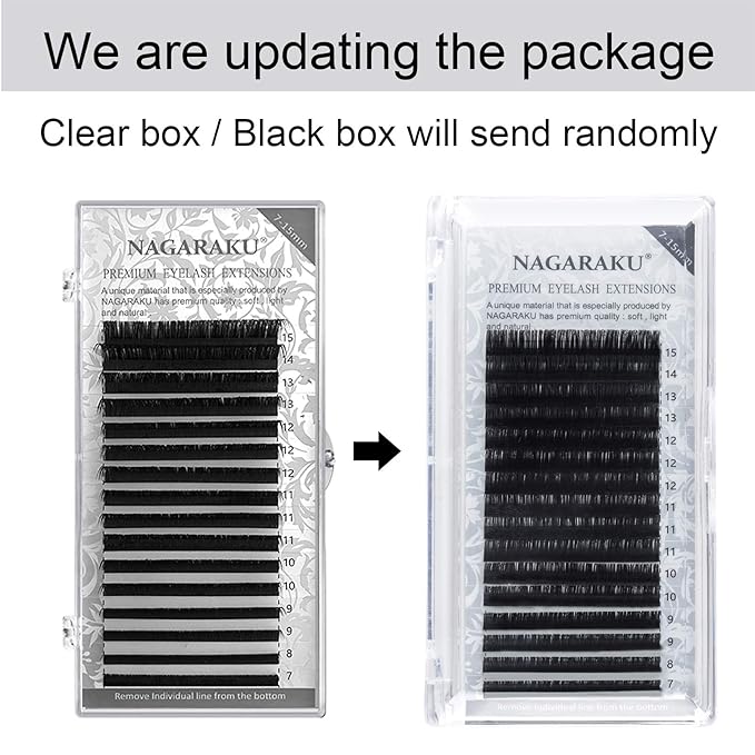 NAGARAKU Eyelash Extensions Individual Lashes 0.15mm B curl 7-15mm Mix Tray Classic Matte Black Natural Faux Mink 16 rows