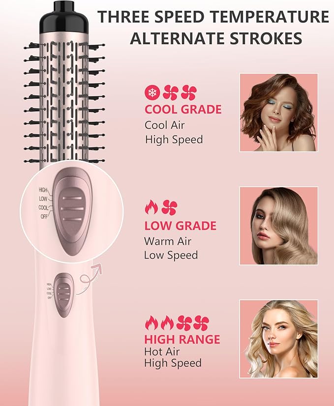 ANWA Rotating Hair Dryer Brush, 4-in-1 Hot Air Styler and Rotating Brush, Rotating Blow Dryer Brush with 2 Detachable Brushes(1.5"& 2"), Pink
