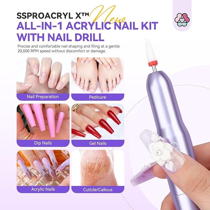 SAVILAND Nails Kit Acrylic Set: Professional Acrylic Nail Kit with Nail Tranning Mat Nail Art Brush Nail Drill Nail Polish with Dryer for Nail Extension Carving