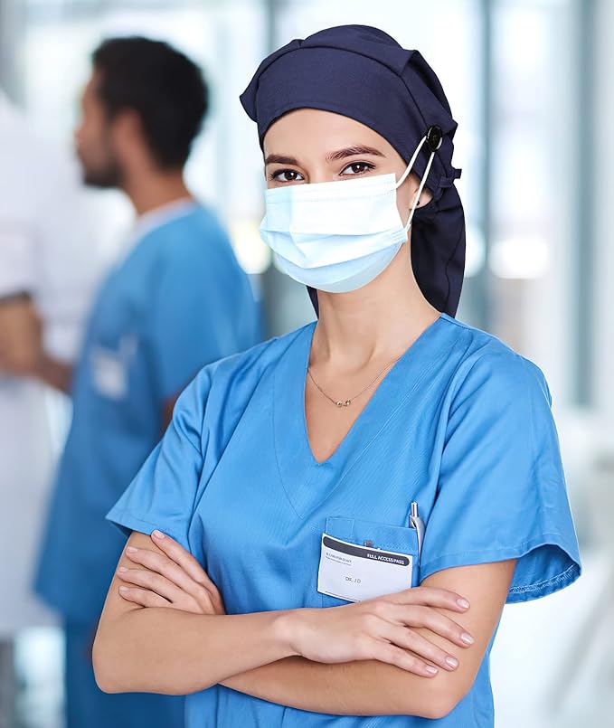 Satin Lined Work Cap with Button for Long Hair Women