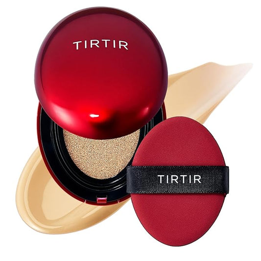 [*Mini Size*] TIRTIR Mask Fit Red Cushion Foundation | Full coverage, Weightless, Skin fit, Satin Glow Finish, Korean Makeup Cushion Foundation (#22W Sheer Beige, 0.15 Fl Oz)