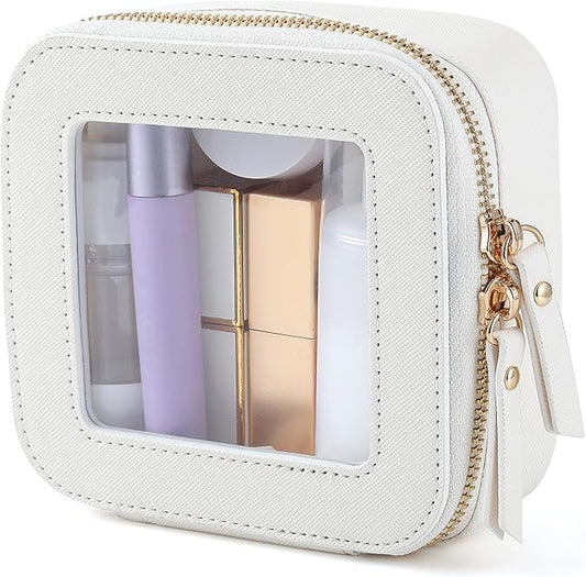 Small Clear Makeup Bag Travel Cosmetic Case, Portable Make Up Organizer Traveling Compact Car Bag for Essentials Transparent Toiletry Bag with Zipper