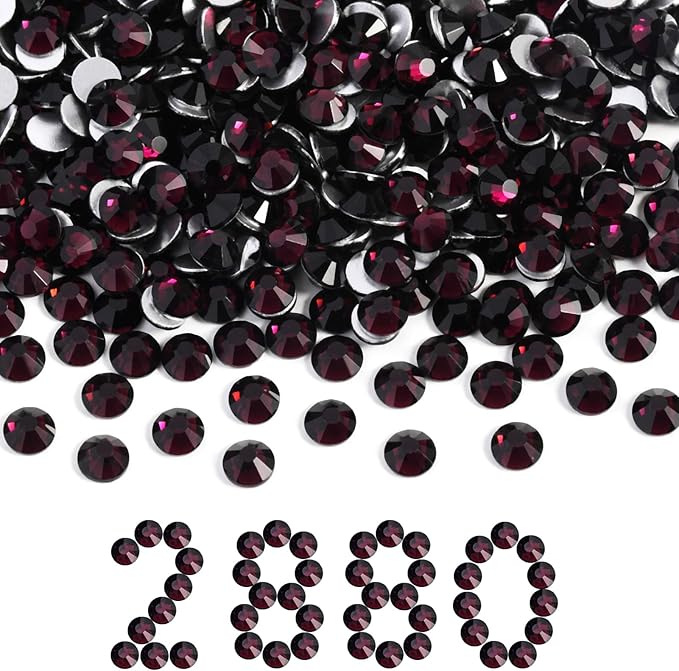 Beadsland Flatback Rhinestones Bulk, 2880pcs Burgundy Rhinestones for Nails Crafts Clothes DIY Decoration, Amethyst, SS30, 6.3-6.5mm