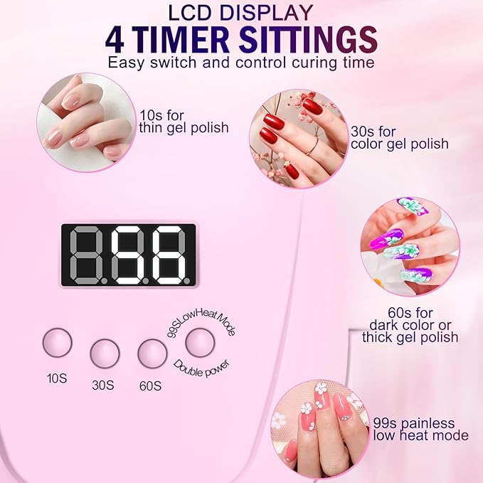 Nail Lamp, NAILGIRLS 268W LED UV Professional Fast Curing Nail Light for Nails Gel Polish Nail Dryer with 4 Timer Setting & LCD Display Screen, Auto Sensor