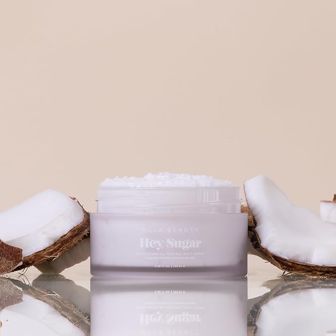 NCLA - Hey, Sugar Body Scrub | Smooth, Exfoliate, Hydrate Skin | Shea, Mango + Cocoa Butters | Vegan, Cruelty-Free, Clean Skincare (Coconut Vanilla; 100g | 3.38 oz)