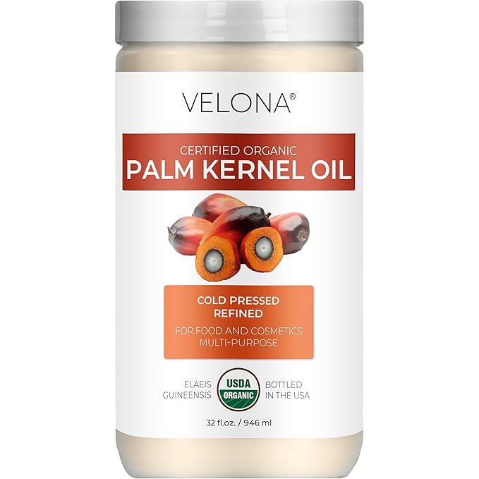 velona USDA Certified Organic Palm Kernel Oil - 32 Fl Oz | 100% Pure and Natural Carrier Oil | Refined, Cold Pressed | Face, Hair, Body & Skin Care | Use Today - Enjoy Results