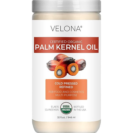 velona USDA Certified Organic Palm Kernel Oil - 32 Fl Oz | 100% Pure and Natural Carrier Oil | Refined, Cold Pressed | Face, Hair, Body & Skin Care | Use Today - Enjoy Results