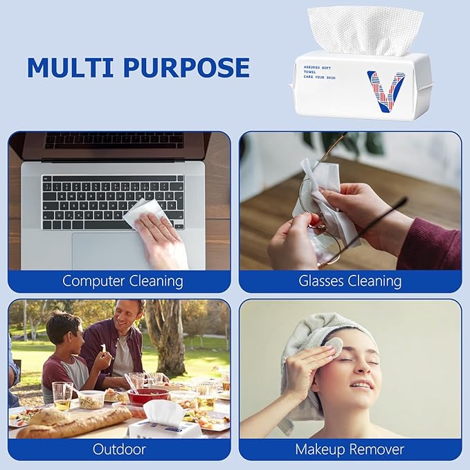 Face Towels Disposable Cotton Facial Towels, 300 Count Biodegradable Soft Dry Facial Tissue, Drying Tissue for Skin Care, Makeup Remover, Disposable Face Cloths for Washing