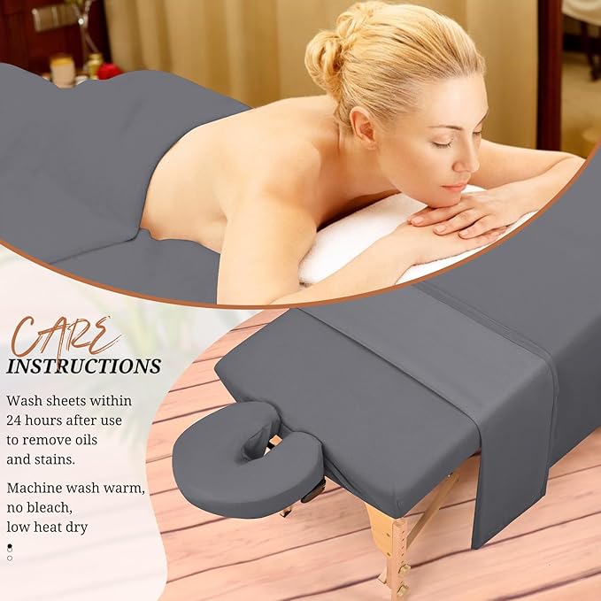 18Pcs 6 Sets Massage Table Sheets Set 3 Piece Set Includes Massage Bed Sheets, Massage Bed Cover Massage Face Rest Cover, Spa Bed Cover Massage Sheets Sets for Beauty Salon and Home Spa (Dark Grey)